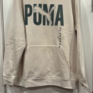 Puma Cream Pullover Hoodie with Teal Logo
